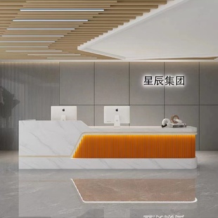 现代公司前台接待台酒店大厅迎宾台美容院收银台培训机构实木吧台