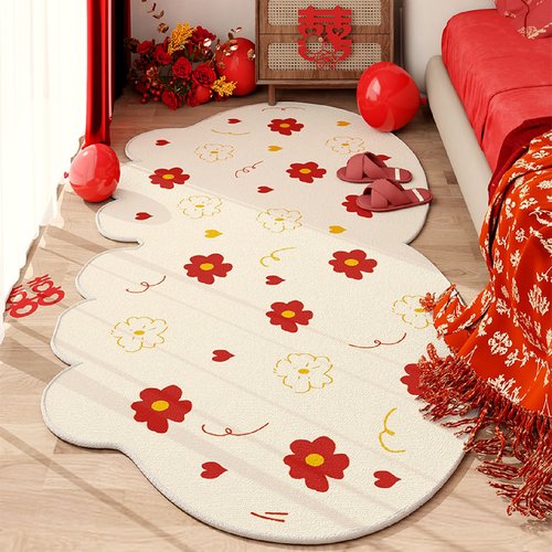 婚房布置结婚卧室床边毯婚礼喜庆装饰红色喜字不规则异形地毯地垫