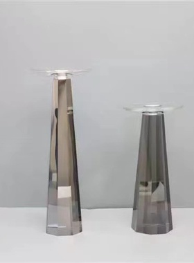 现代轻奢烟灰色水晶烛台摆件样板间餐桌蜡台装饰品软装工艺品摆设