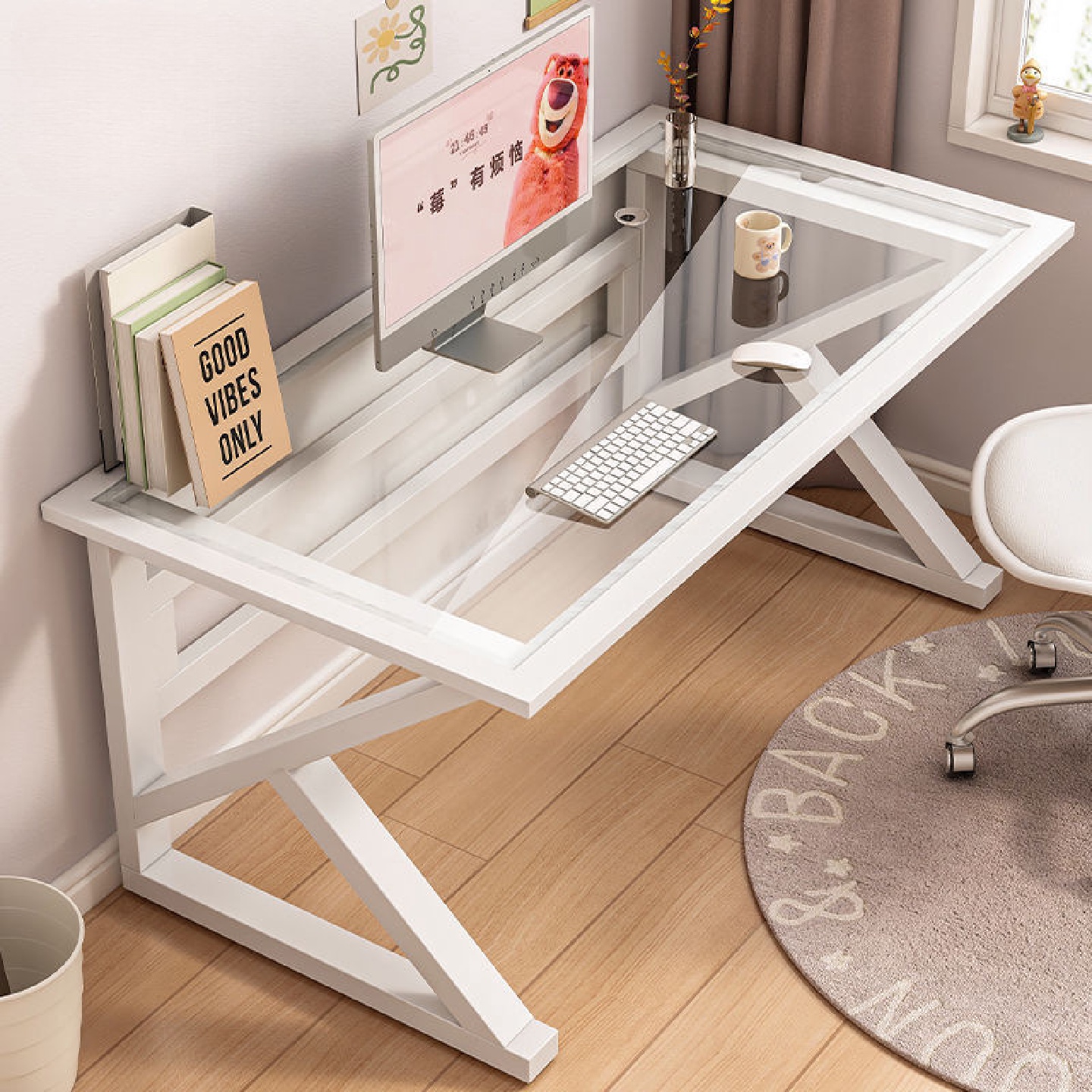 电脑台式钢化玻璃电竞办公简约学生书桌化妆家用经济型写字台桌子