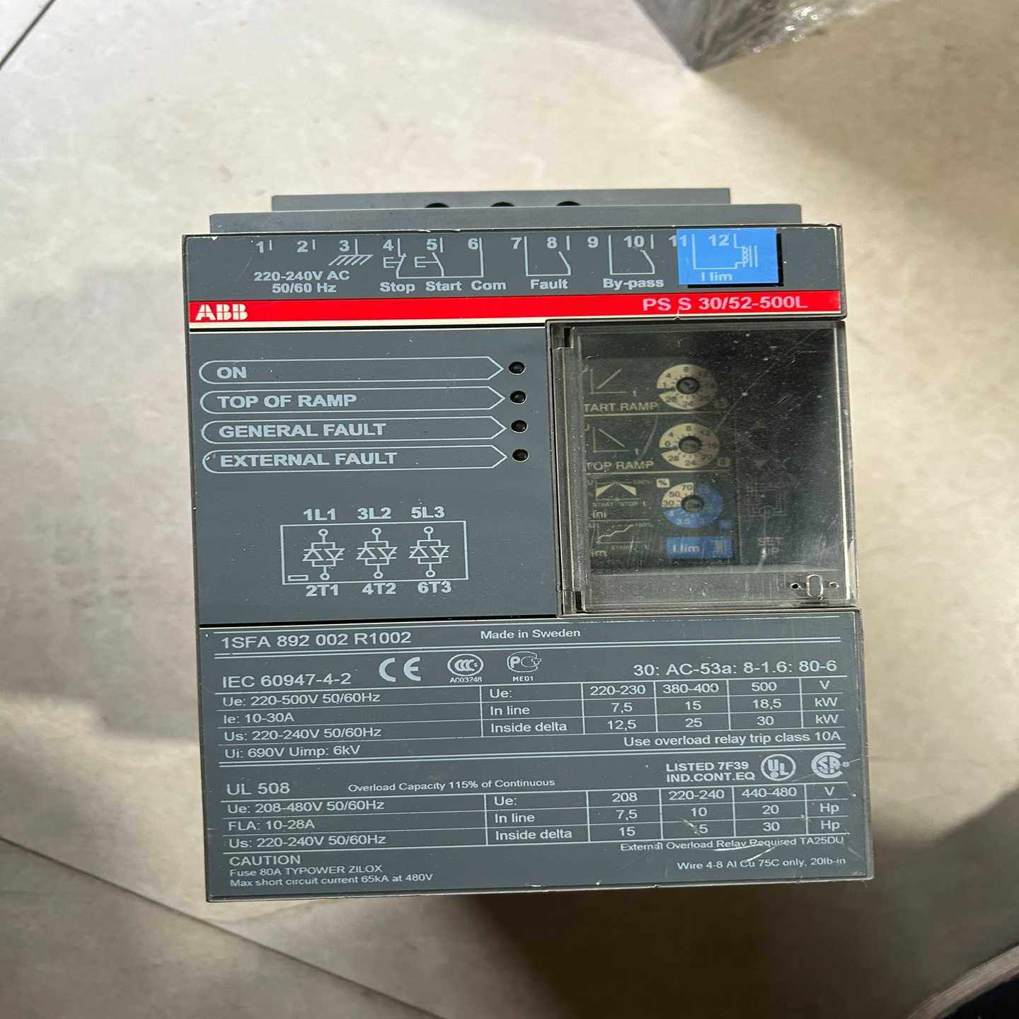 咨询-ABB软起动器：PSS30/52-500L，新柜