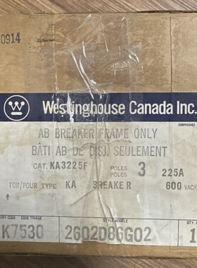 WESTINGHOUSE KA3225F 3P 225A 600VAC CIRCUIT BREAKER  FRAME O