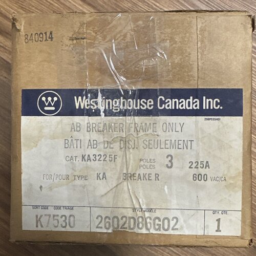 WESTINGHOUSE KA3225F 3P 225A 600VAC CIRCUIT BREAKER  FRAME O