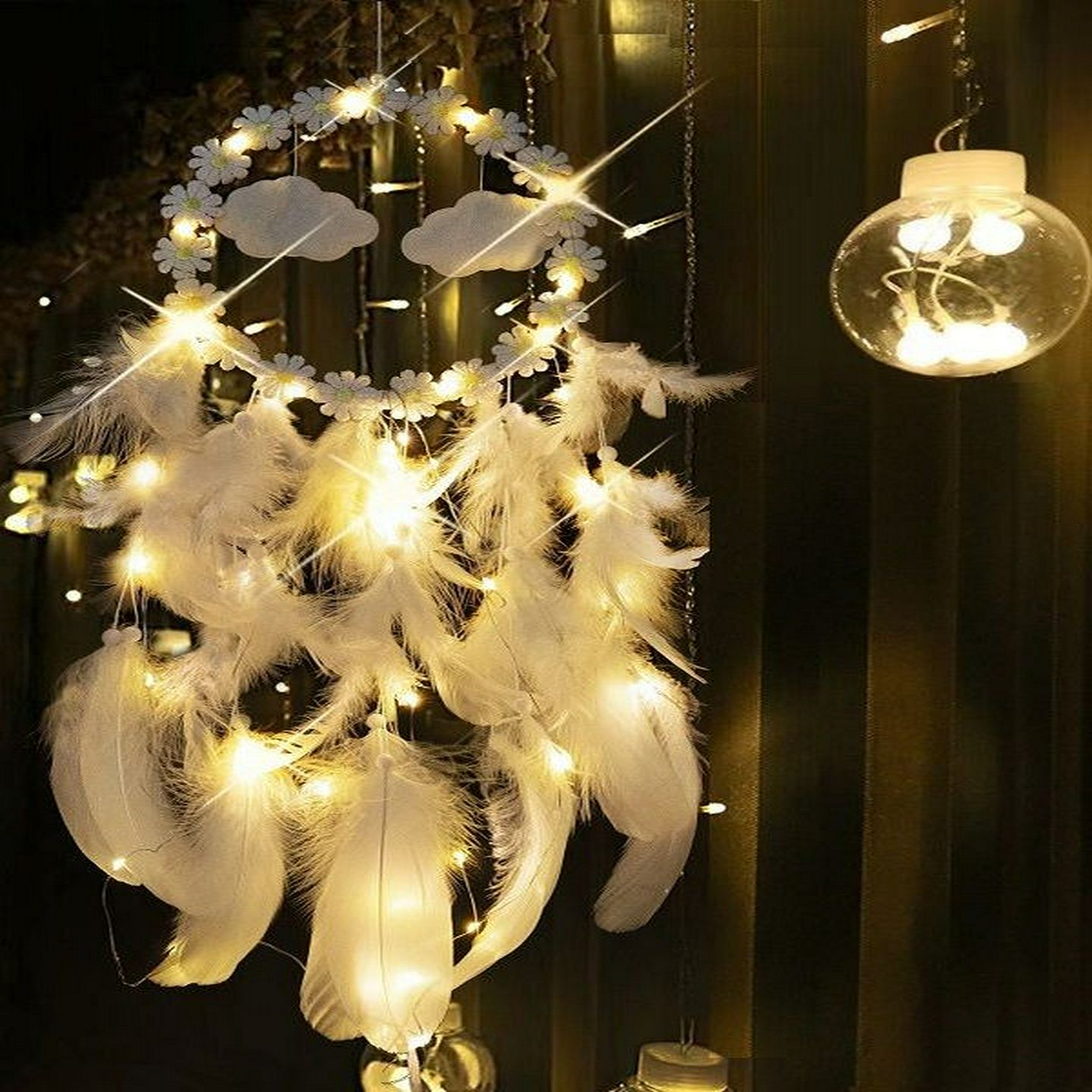 印第安捕梦网吊饰房间挂饰少女心风铃饰品挂件送同学生日礼物带灯