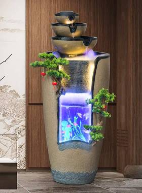 新中式招财鱼缸流水生财摆件室内外玄关电视柜循环水喷泉造景乔迁