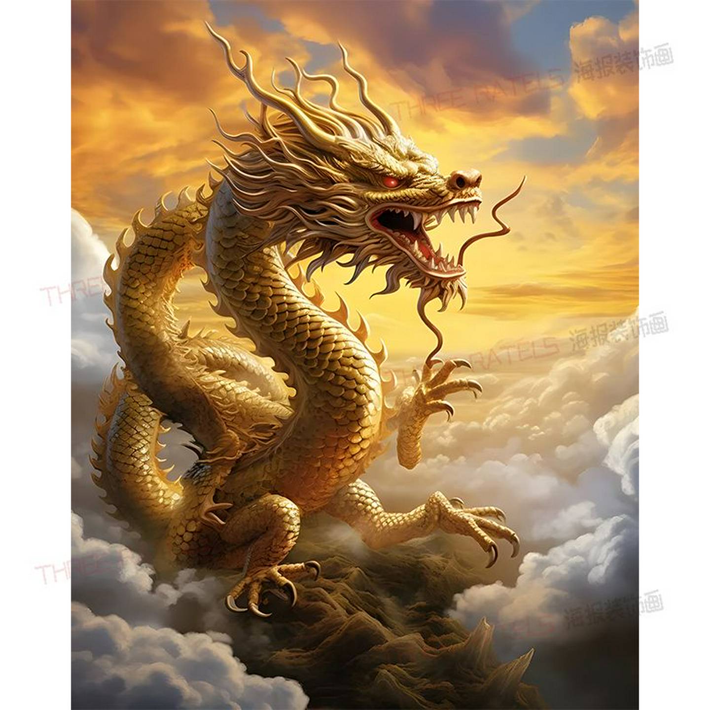 五爪金龙贴画祥瑞龙年墙贴画自粘贴纸墙上门窗吉祥招财龙画装饰画