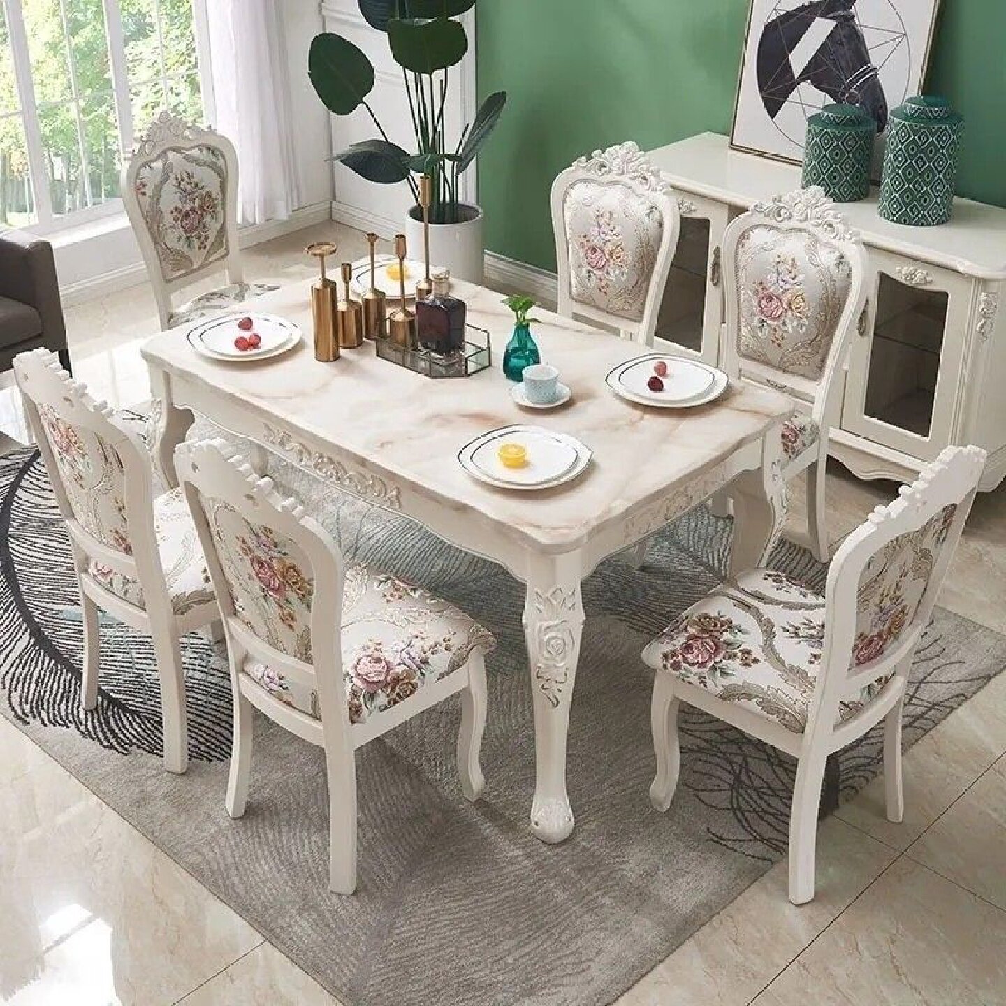 欧式餐桌椅组合实木长方形大理石简约现代4人6人小户型家用饭桌子