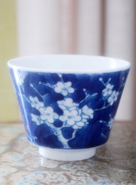 陶瓷青花手工绘青釉雕刻杯明清时期闻香杯主人杯压手杯单杯品茗杯