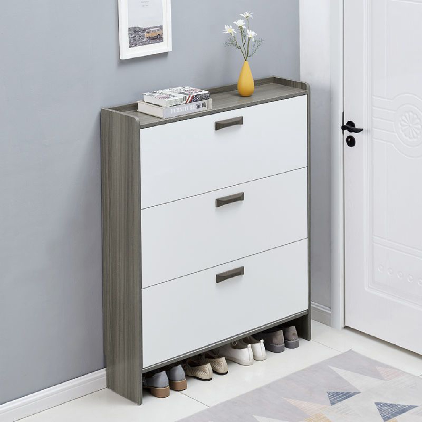 超薄鞋柜17cm经济型家用门口多功能组装简约现代门口翻斗式小鞋架