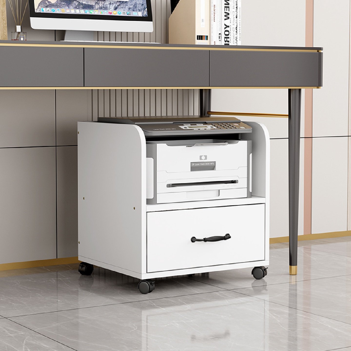 桌下打印机置物架主机托架储物柜收银台扫描仪复印机架子