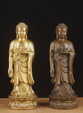 黄铜阿弥陀佛像摆件站像接引佛家居佛堂供奉店铺办公桌面工艺品