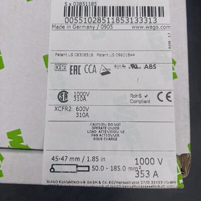 Set Of 5 WAGO 2851185 451 2732in 50185 MM 2 1000V 353A Termi