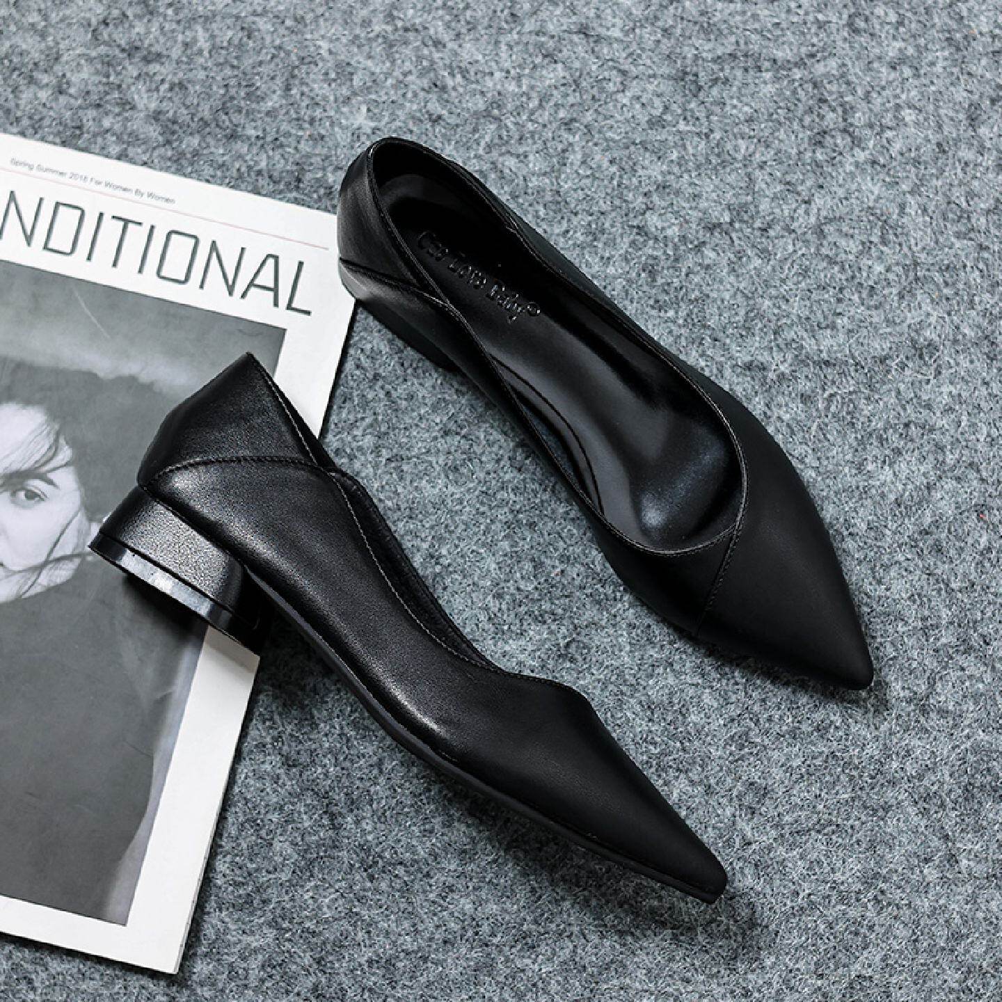 真皮软皮工作鞋女黑色2026尖头平底单鞋久站不累脚职业鞋软底工鞋