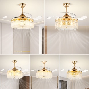 全光谱2023新款水晶玻璃风扇灯轻奢个性客厅卧室创意餐厅吧台灯具