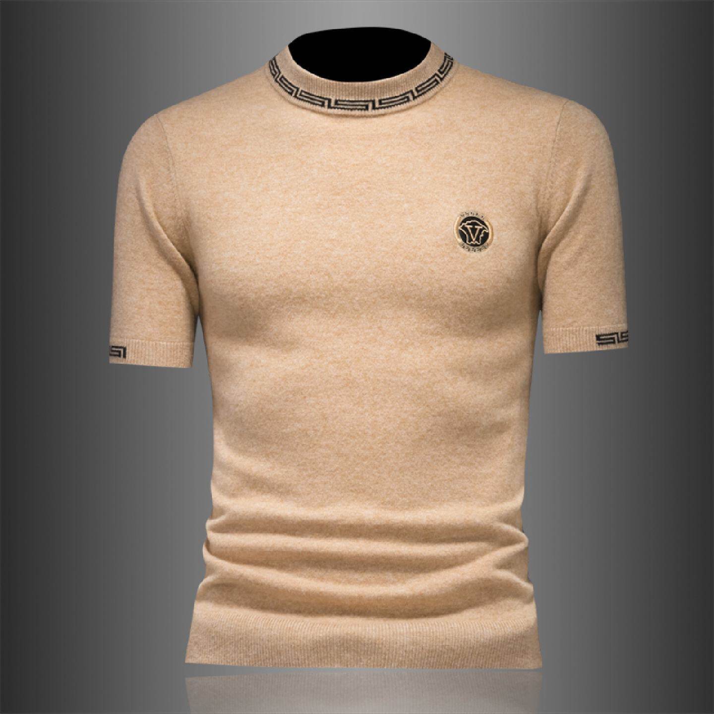 欧洲站保暖短袖羊绒衫男士秋冬季新款刺绣半高领毛衣羊毛打底潮男