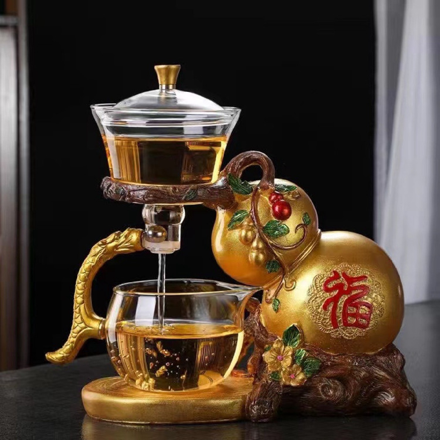 创意福禄懒人泡茶器玻璃自动茶具套装家用办公室高档功夫泡茶壶杯