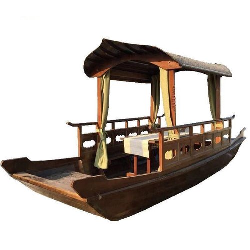 仿古乌篷船木船室内餐饮船桂满陇绿茶中式特色主题装饰水上餐厅船