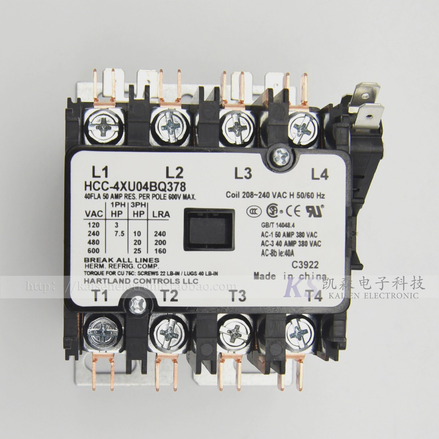 208V-240V40AHCC-4XU04BQ交流充电桩充电站UL四极交流接触器