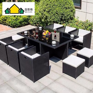 戶外桌椅家具組合沙發(fā)庭院陽臺(tái)休閑仿藤椅主題餐廳室外沙發(fā)藤編
