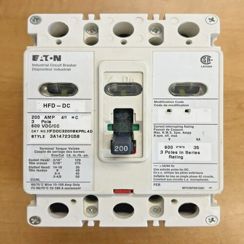 EatonHFD-DCCircuitBreakerHFDDC32008KPRL4D-200A600VDC