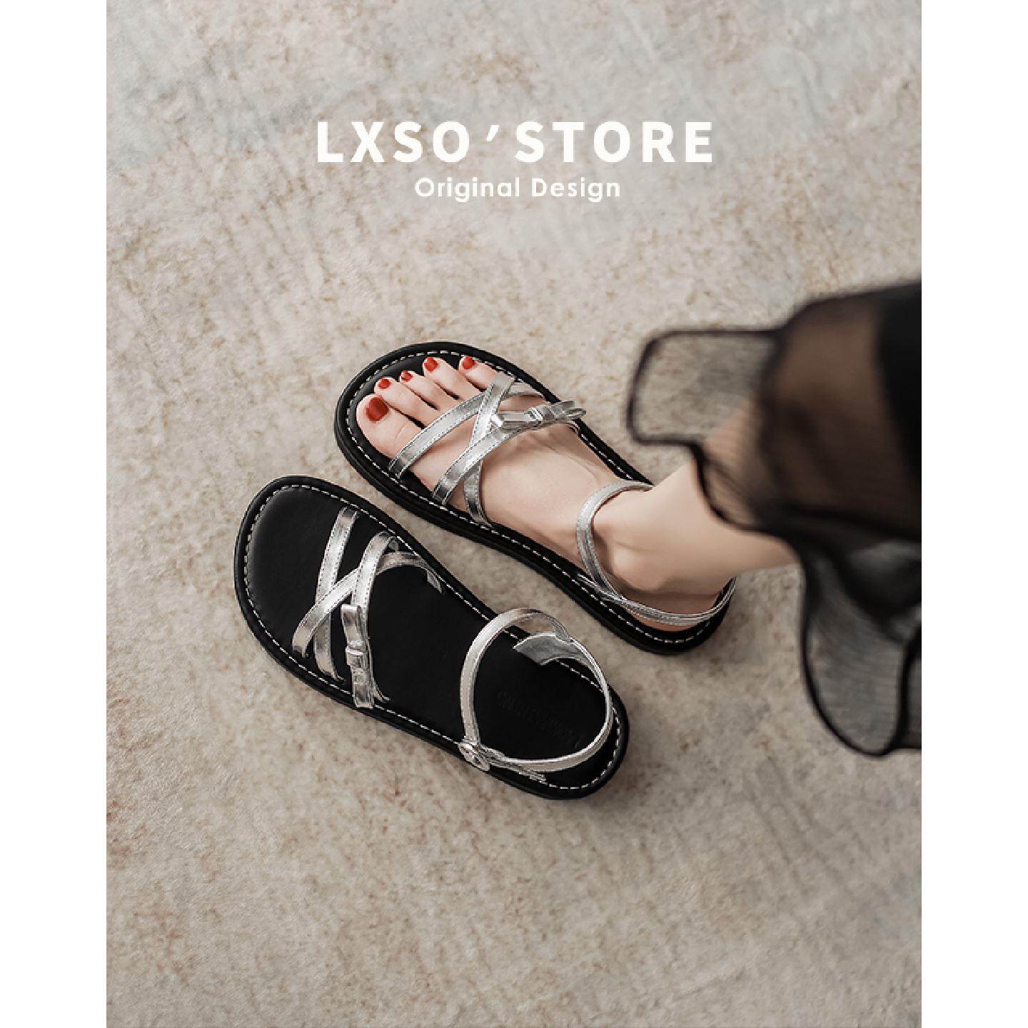 银色平底凉鞋女夏季2025新款配裙子休闲沙滩凉鞋罗马凉拖鞋女外穿