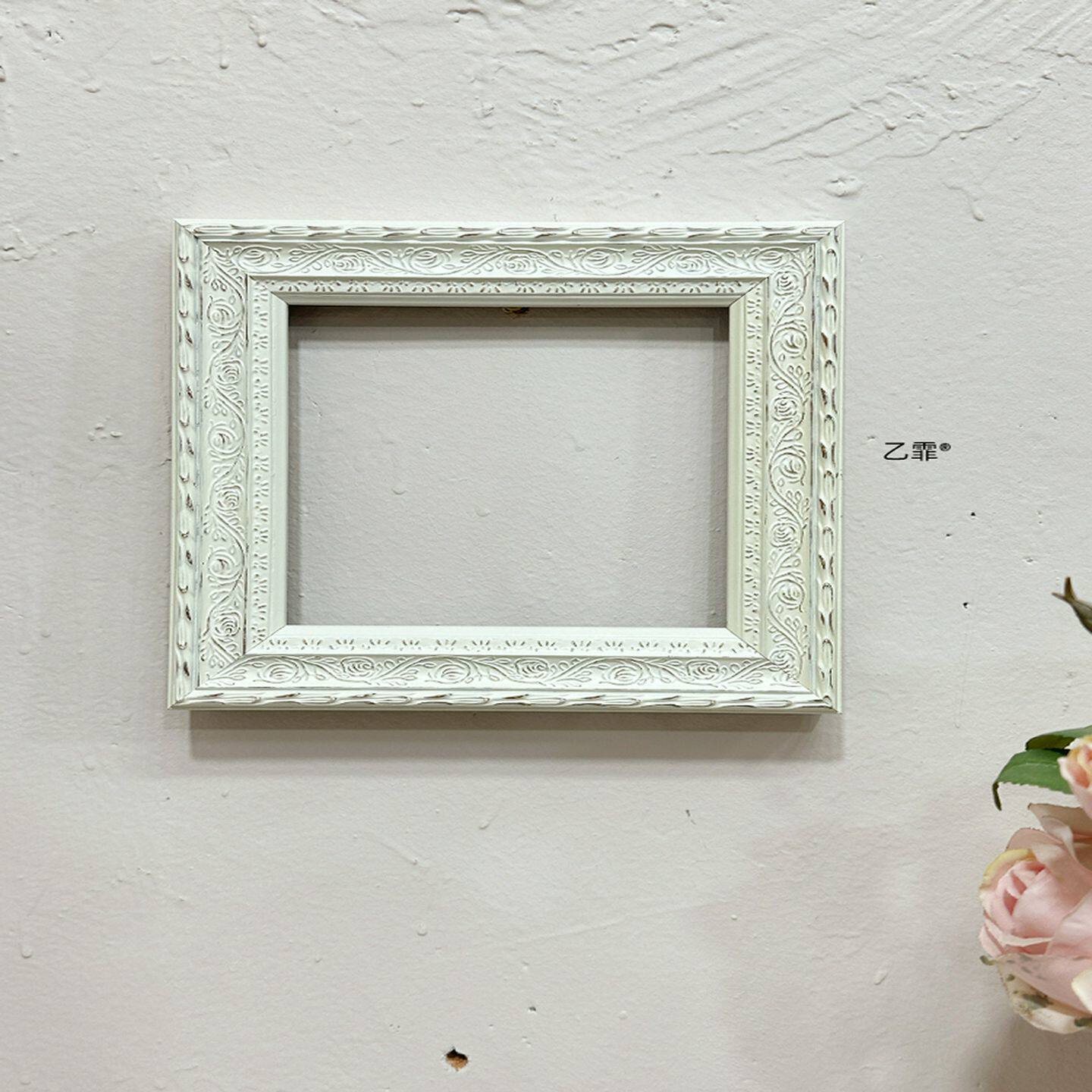 乙霏家居覆古简约中古法式欧式奶白色做旧油画框35mm宽相框实木框