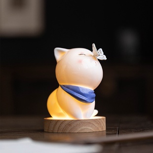 饰 精品白瓷小猫咪摆件家居客厅电视柜玄关陶瓷可爱动物卧室办公装