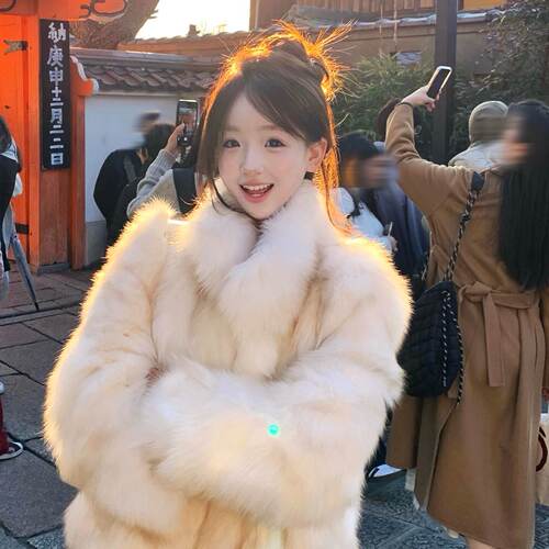2025冬季新款晕染狐狸毛皮毛一体外套女年轻款环保皮草毛绒绒上衣