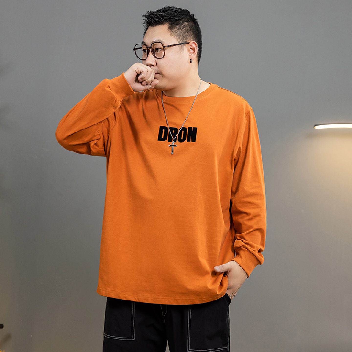 纯棉春秋款打底衫重磅长袖T恤男款加肥加大码宽松潮胖子秋衣内搭