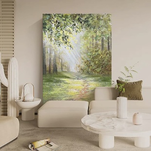 丁达尔森林手绘油画玄关莫奈绿色系风景肌理壁画客厅美式 饰挂画 装