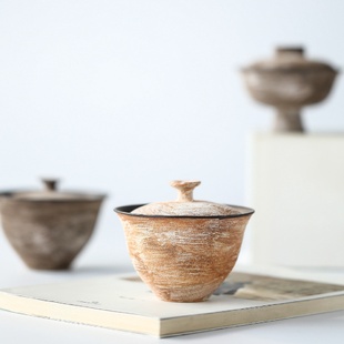 化妆土陶艺家作品粗陶盖碗可养茶器诧寂风茶具 景德镇妙峰手作日式