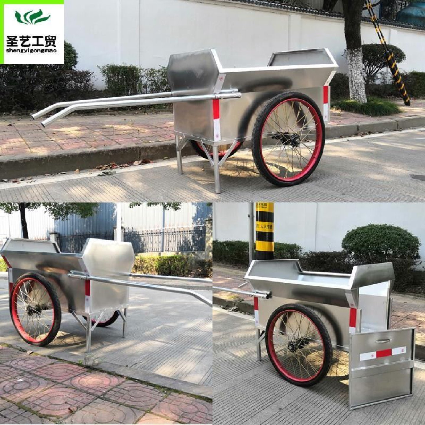不锈钢垃圾车手推户外两轮清运车街道人力环卫三轮保洁车市政清洁