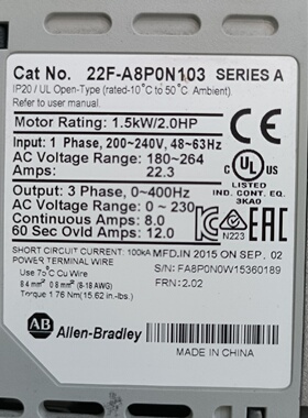 AB罗克韦尔变频器22FA8P0N1031.5KW-议价