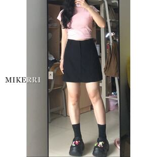 黑色西装短裙女夏季大码胖mm高腰显瘦梨型身材遮肚子a字半身裙子