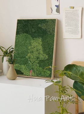 绿色装饰画小众ins风英国设计插画民宿酒店公寓创意家居艺术画