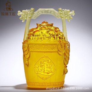 饰品 琉璃一桶金摆件创意复古水晶工艺品招财房间客厅办公室家居装