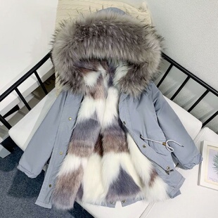 儿童派克服女童男童2020冬新款仿狐狸毛领皮草棉衣中长款派克外套