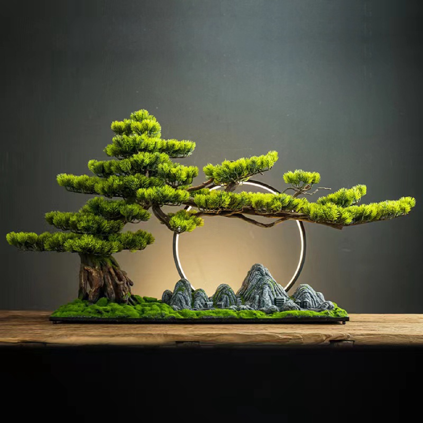 新中式仿真迎客松绿植摆件酒店客厅办公室会所玄关装饰品桌面盆景