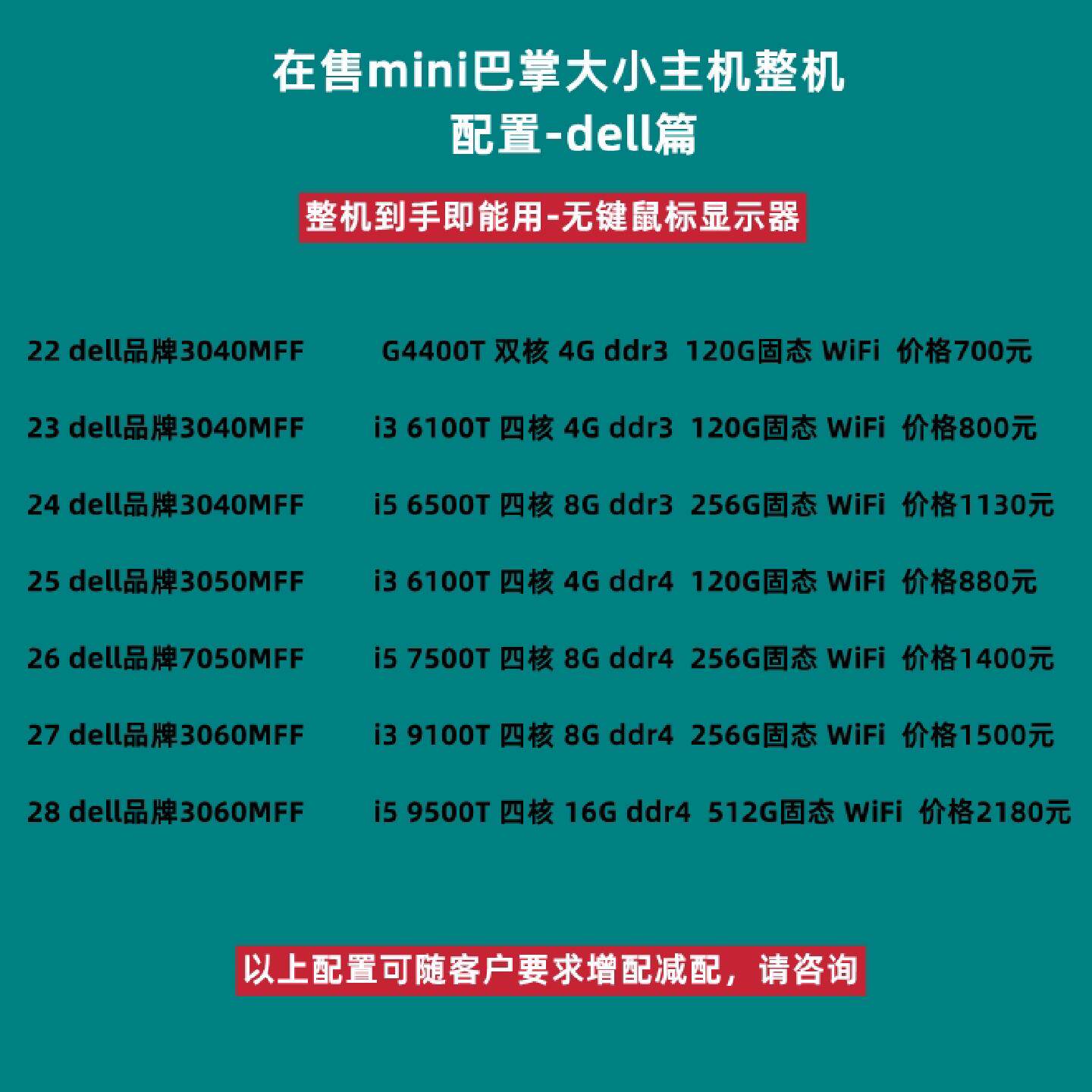Dell/戴尔3040M/3050M/7050M微型迷你台式--议价商品