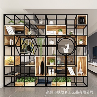 loft鐵藝客廳辦公室隔斷置物架餐廳裝 美式 飾玄關(guān)柜落地屏風(fēng)書(shū)架