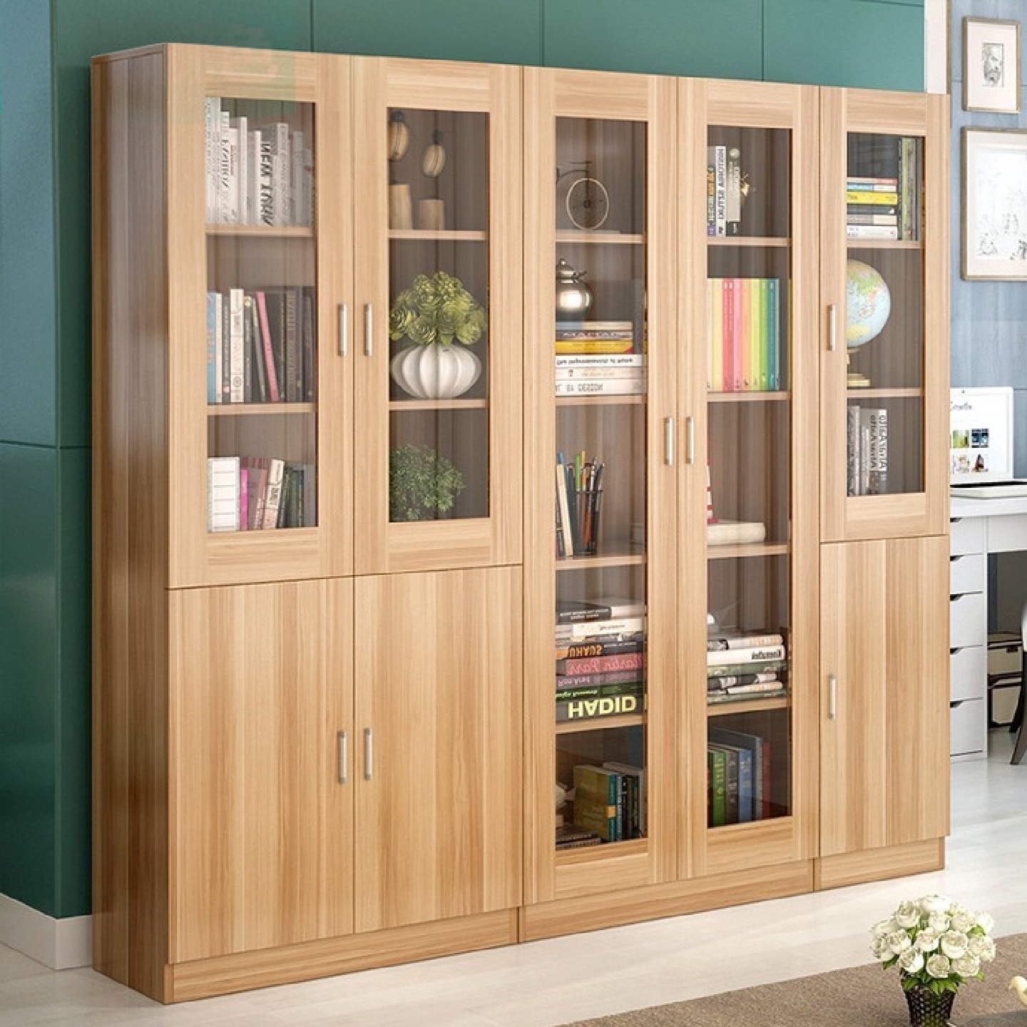 自由组合带门书柜书架简约现代置物架客厅柜子玻璃储物柜简易书橱