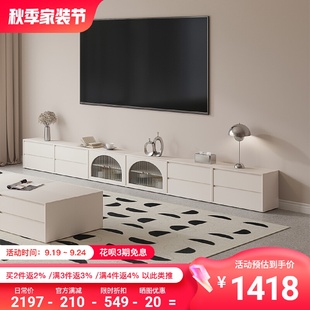 奶油风电视柜茶几组合客厅家用小户型落地收纳储物柜网红款 法式