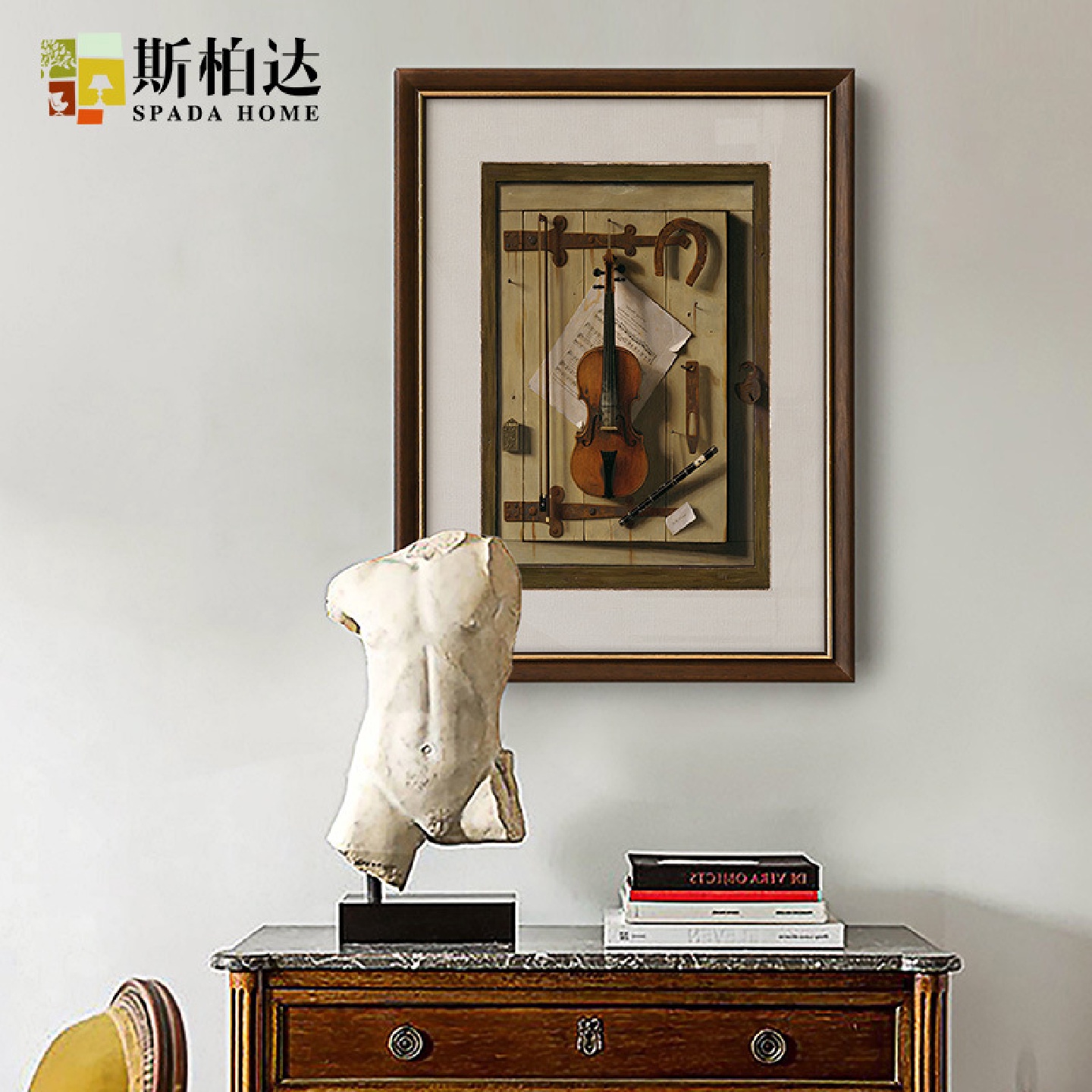 美式玄关墙面壁画轻奢家庭装饰画客厅样板间挂画简美单幅竖斯柏达图片