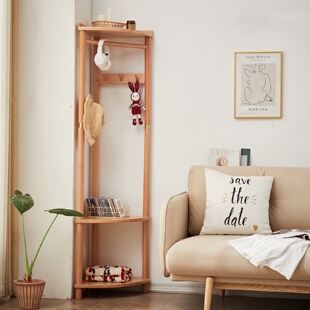 拐角衣帽架实木落地挂衣架榉木简约卧室门口立式转角小户型置物架