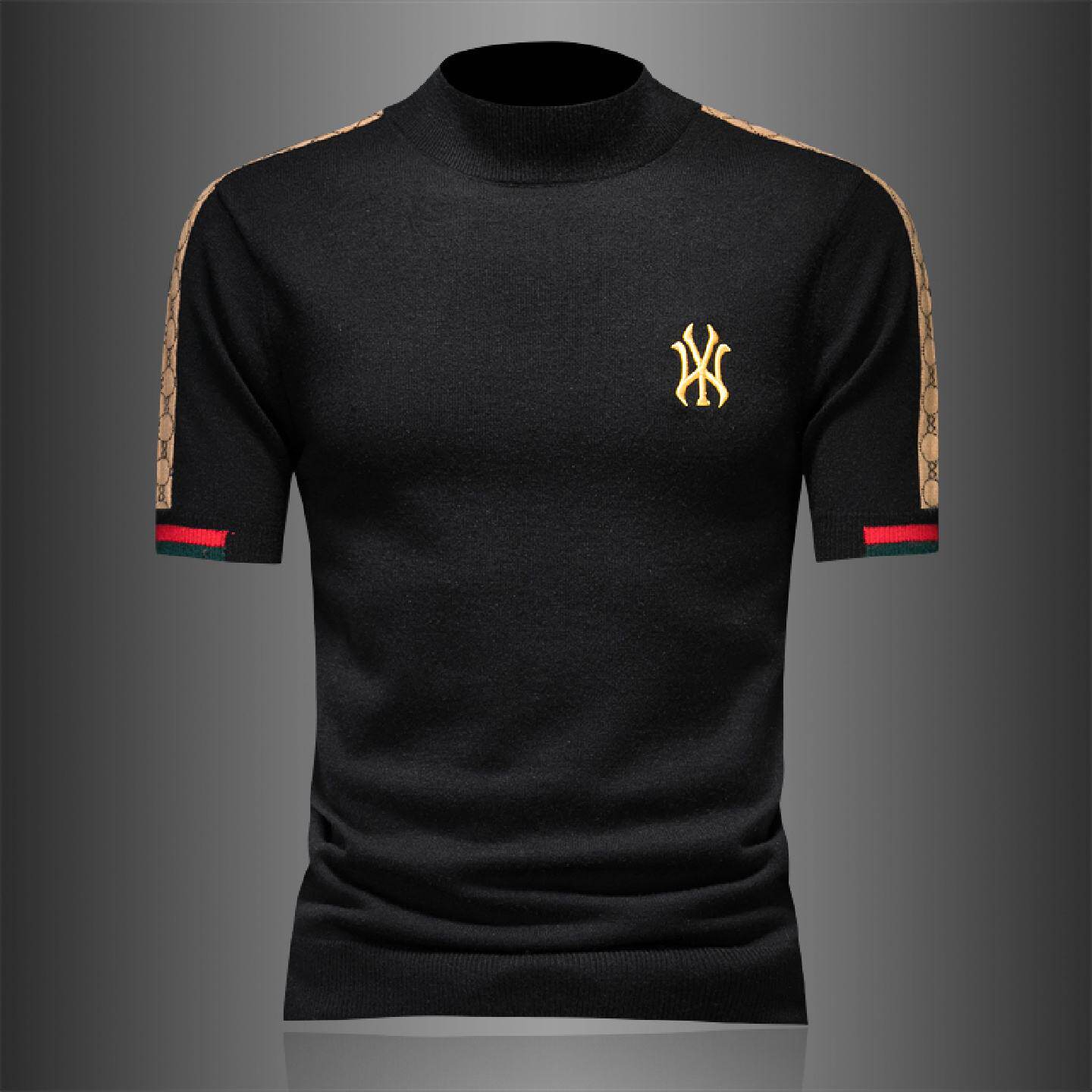 欧洲站潮牌短袖毛衣男冬季新款加厚半高领简约半袖打底针织羊毛衫