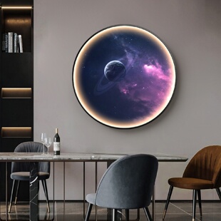 饰画星球LED灯高级感大气轻奢圆形灯光画卧室床头挂画 现代简约装