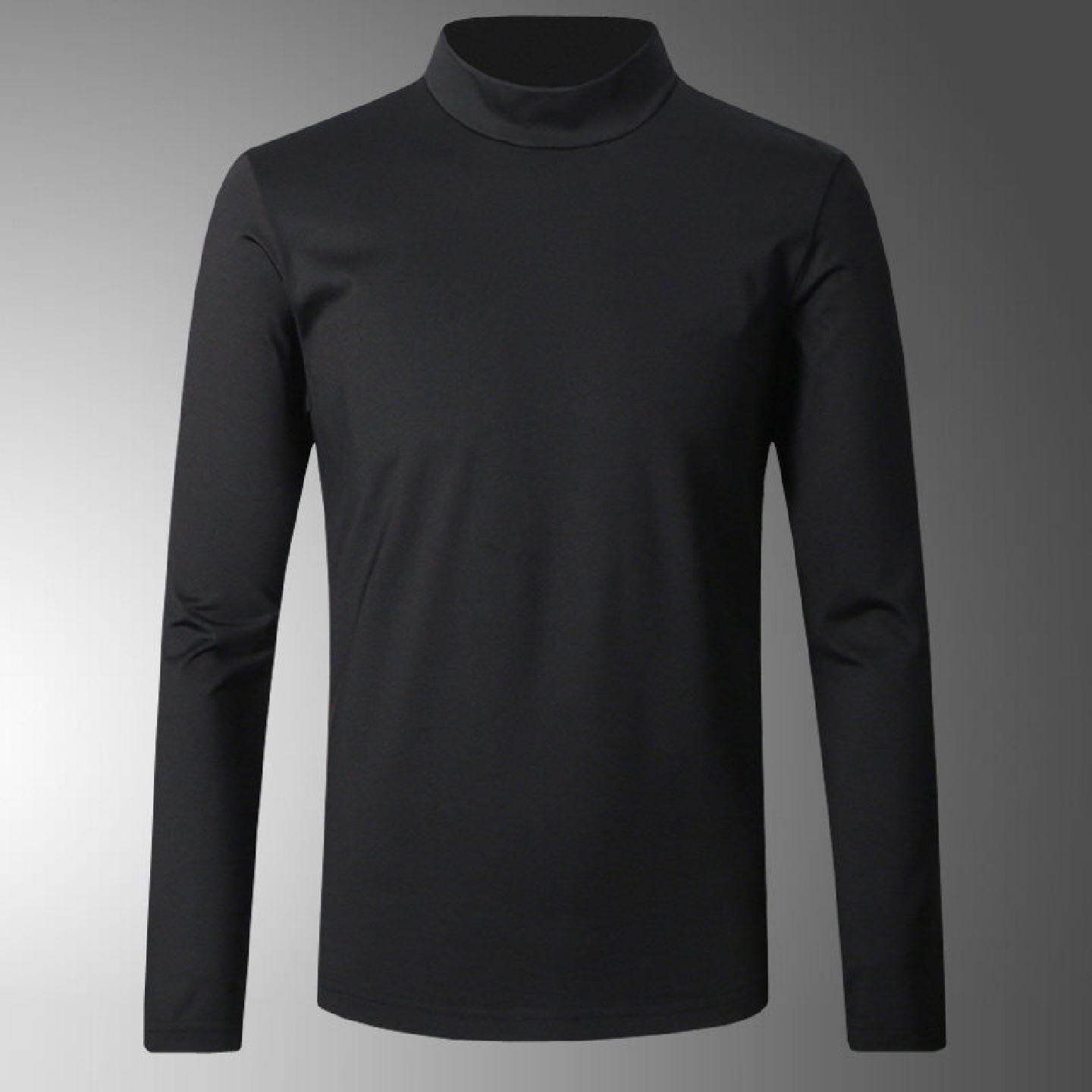 半高领打底衫男装秋冬薄绒长袖恤丝光棉大码修身中领内搭体恤衫潮