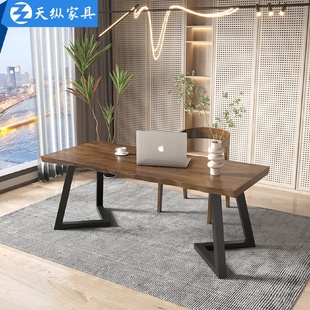 实木办公桌单人工位职员家用书桌阅览桌台式 天纵美式 电脑桌椅组合