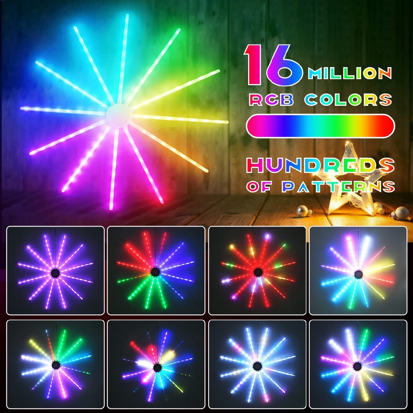 太阳灯RGB露营LED爆炸星风扇灯铜丝流水帐篷风火轮造型风车烟花灯