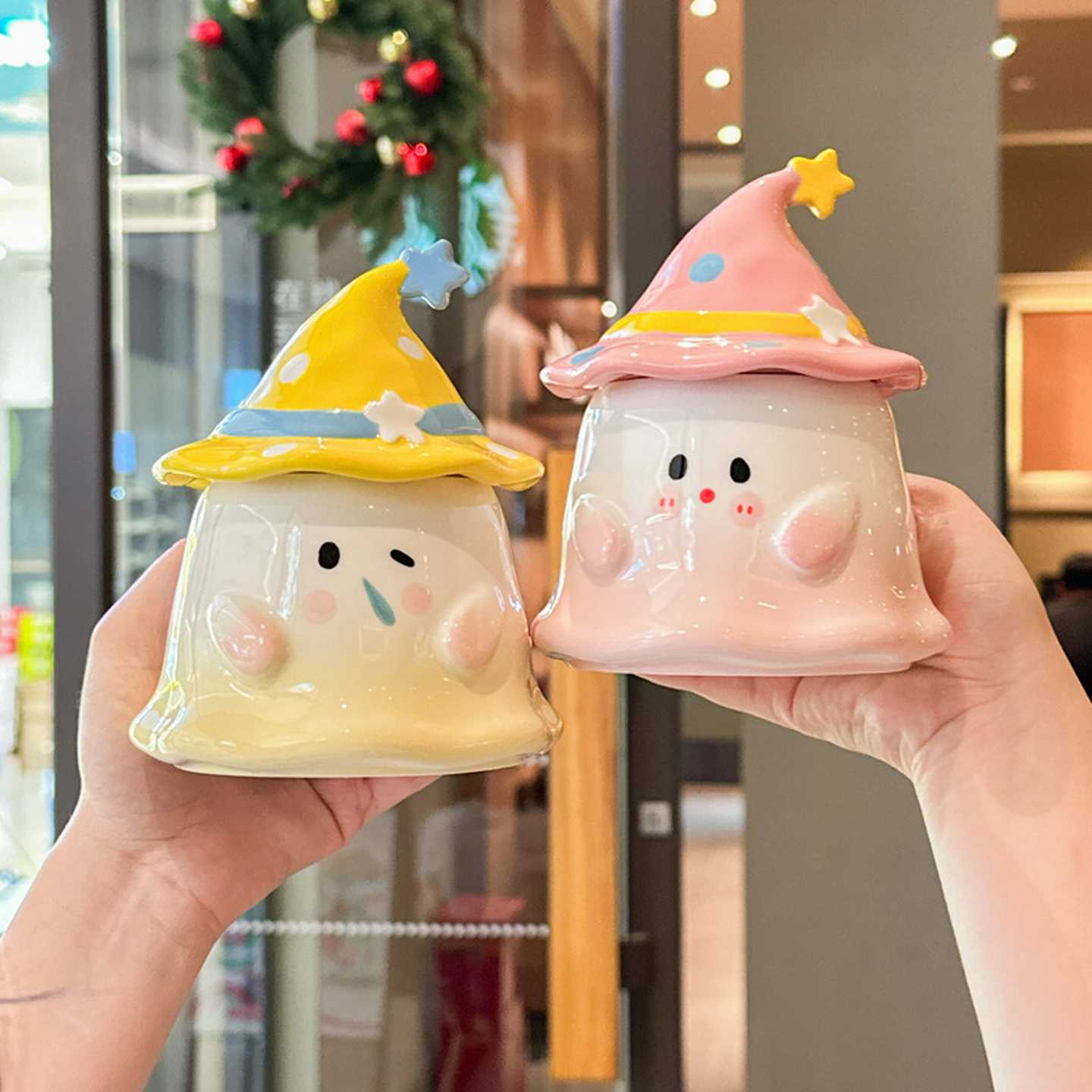 可爱搞怪幽灵杯女生陶瓷马克杯带盖伴手礼男生实用礼盒装生日礼物